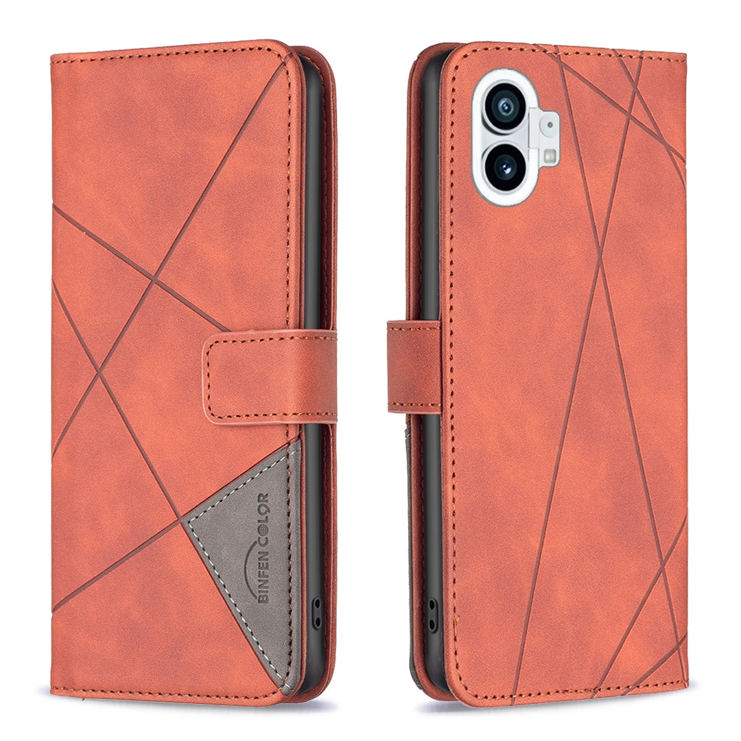 Nothing Phone 1 Wallet Case – Rhombus Texture PU Leather, Magnetic Buckle, Card Slots, Stand Function, Shockproof Protective Cover