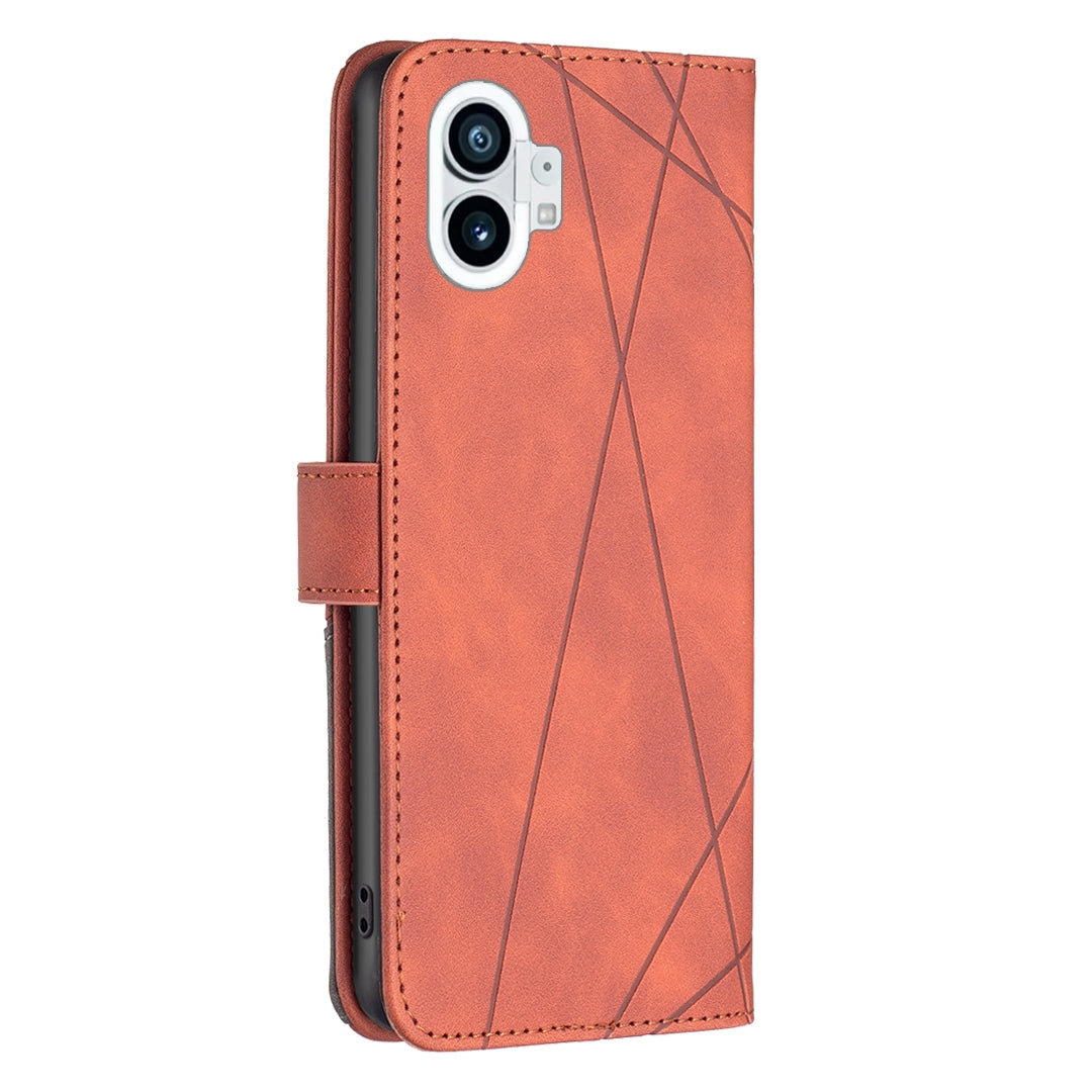 Nothing Phone 1 Wallet Case – Rhombus Texture PU Leather, Magnetic Buckle, Card Slots, Stand Function, Shockproof Protective Cover