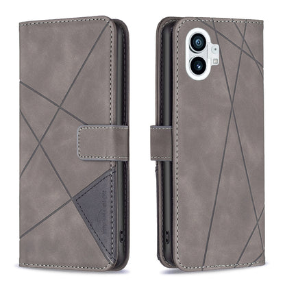 Nothing Phone 1 Wallet Case – Rhombus Texture PU Leather, Magnetic Buckle, Card Slots, Stand Function, Shockproof Protective Cover