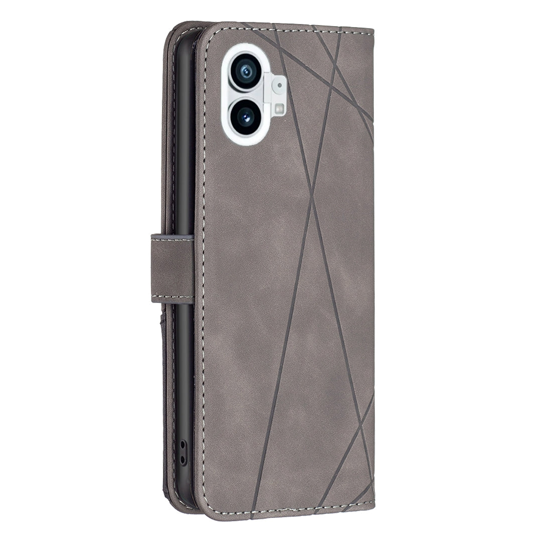Nothing Phone 1 Wallet Case – Rhombus Texture PU Leather, Magnetic Buckle, Card Slots, Stand Function, Shockproof Protective Cover