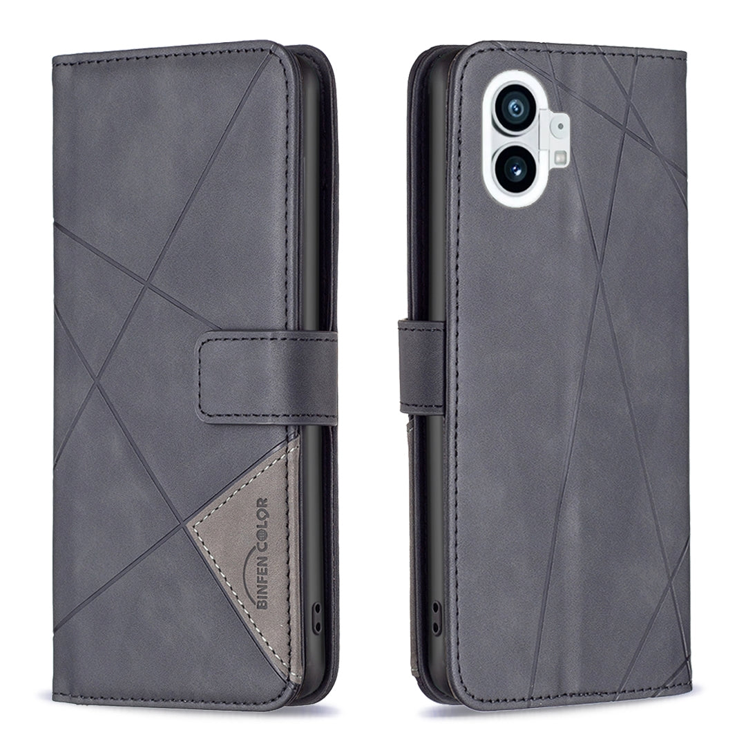 Nothing Phone 1 Wallet Case – Rhombus Texture PU Leather, Magnetic Buckle, Card Slots, Stand Function, Shockproof Protective Cover