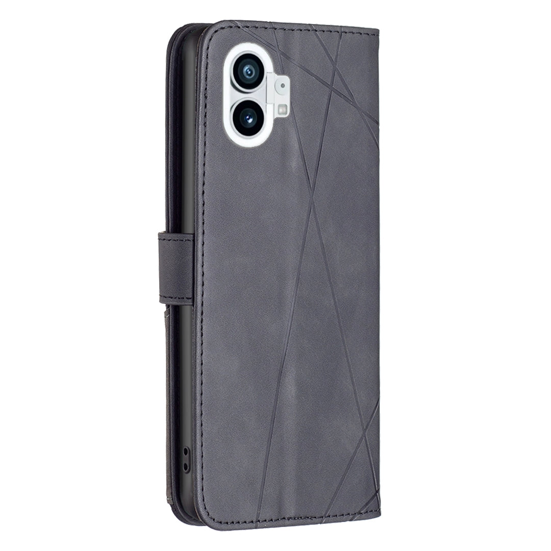 Nothing Phone 1 Wallet Case – Rhombus Texture PU Leather, Magnetic Buckle, Card Slots, Stand Function, Shockproof Protective Cover