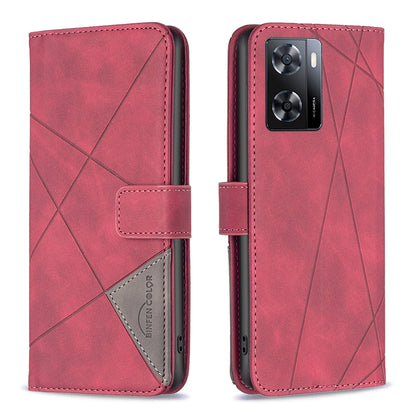 OPPO A57 4G Wallet Case – Rhombus Texture PU Leather, Magnetic Buckle, Card Slots, Stand Function, Shockproof Protective Cover