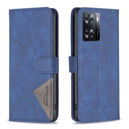OPPO A57 4G Wallet Case – Rhombus Texture PU Leather, Magnetic Buckle, Card Slots, Stand Function, Shockproof Protective Cover