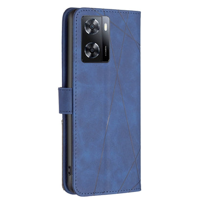 OPPO A57 4G Wallet Case – Rhombus Texture PU Leather, Magnetic Buckle, Card Slots, Stand Function, Shockproof Protective Cover