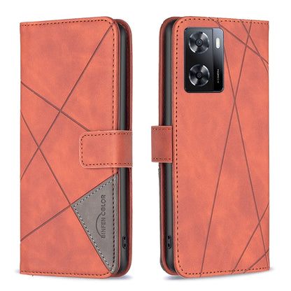 OPPO A57 4G Wallet Case – Rhombus Texture PU Leather, Magnetic Buckle, Card Slots, Stand Function, Shockproof Protective Cover