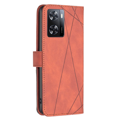 OPPO A57 4G Wallet Case – Rhombus Texture PU Leather, Magnetic Buckle, Card Slots, Stand Function, Shockproof Protective Cover