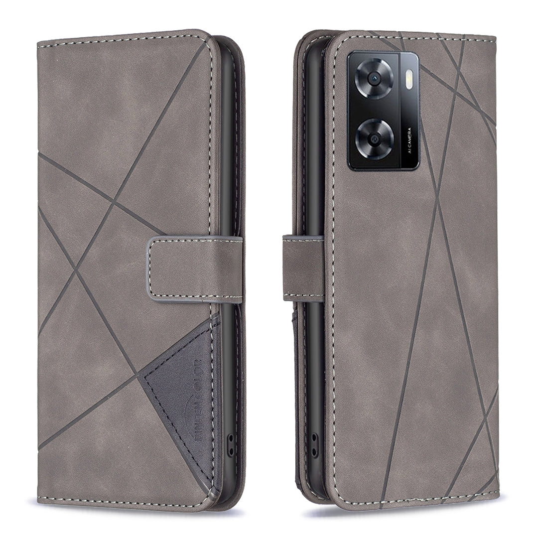 OPPO A57 4G Wallet Case – Rhombus Texture PU Leather, Magnetic Buckle, Card Slots, Stand Function, Shockproof Protective Cover