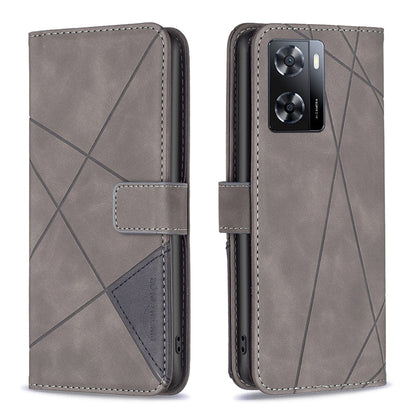 OPPO A57 4G Wallet Case – Rhombus Texture PU Leather, Magnetic Buckle, Card Slots, Stand Function, Shockproof Protective Cover