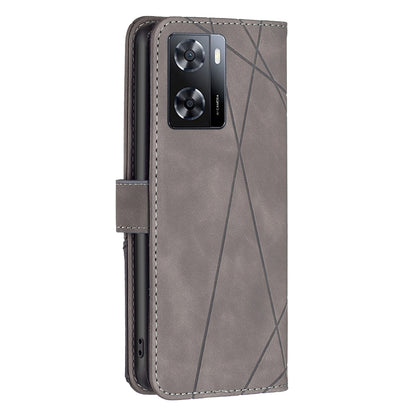 OPPO A57 4G Wallet Case – Rhombus Texture PU Leather, Magnetic Buckle, Card Slots, Stand Function, Shockproof Protective Cover
