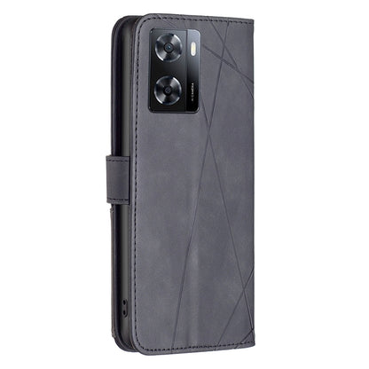 OPPO A57 4G Wallet Case – Rhombus Texture PU Leather, Magnetic Buckle, Card Slots, Stand Function, Shockproof Protective Cover