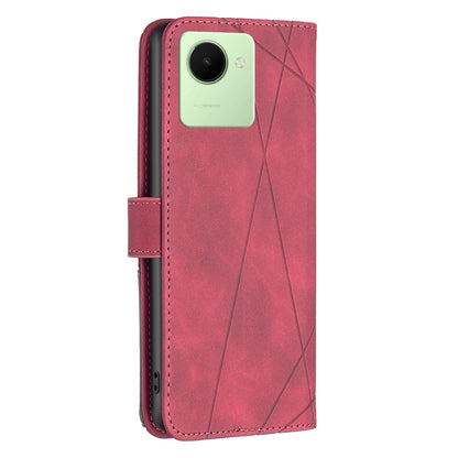Realme C30 Wallet Case – Rhombus Texture PU Leather, Magnetic Buckle, Card Slots, Stand Function, Shockproof Protective Cover