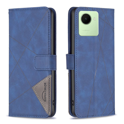 Realme C30 Wallet Case – Rhombus Texture PU Leather, Magnetic Buckle, Card Slots, Stand Function, Shockproof Protective Cover