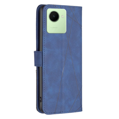 Realme C30 Wallet Case – Rhombus Texture PU Leather, Magnetic Buckle, Card Slots, Stand Function, Shockproof Protective Cover