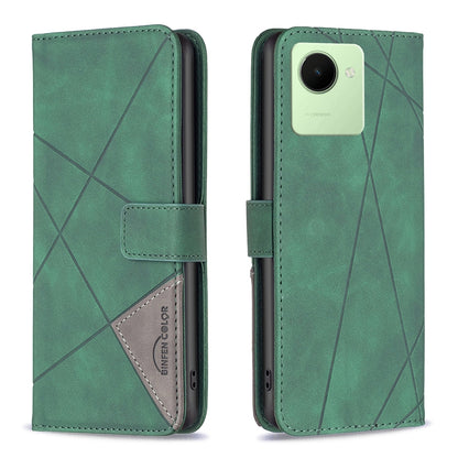 Realme C30 Wallet Case – Rhombus Texture PU Leather, Magnetic Buckle, Card Slots, Stand Function, Shockproof Protective Cover