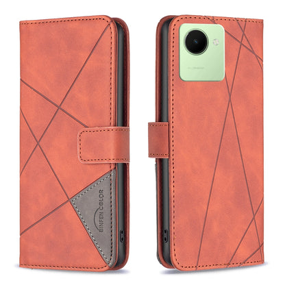 Realme C30 Wallet Case – Rhombus Texture PU Leather, Magnetic Buckle, Card Slots, Stand Function, Shockproof Protective Cover
