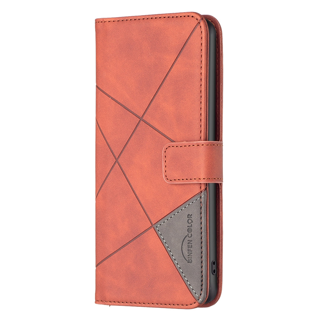 Realme C30 Wallet Case – Rhombus Texture PU Leather, Magnetic Buckle, Card Slots, Stand Function, Shockproof Protective Cover