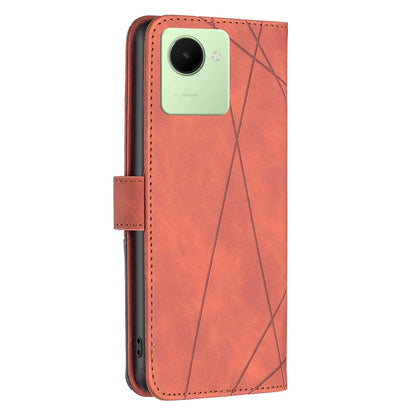 Realme C30 Wallet Case – Rhombus Texture PU Leather, Magnetic Buckle, Card Slots, Stand Function, Shockproof Protective Cover