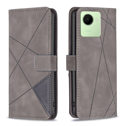 Realme C30 Wallet Case – Rhombus Texture PU Leather, Magnetic Buckle, Card Slots, Stand Function, Shockproof Protective Cover