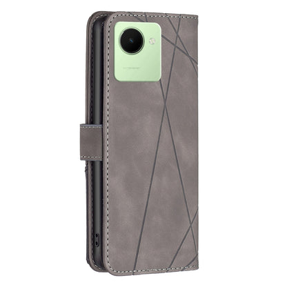 Realme C30 Wallet Case – Rhombus Texture PU Leather, Magnetic Buckle, Card Slots, Stand Function, Shockproof Protective Cover