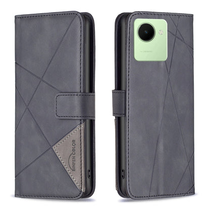 Realme C30 Wallet Case – Rhombus Texture PU Leather, Magnetic Buckle, Card Slots, Stand Function, Shockproof Protective Cover