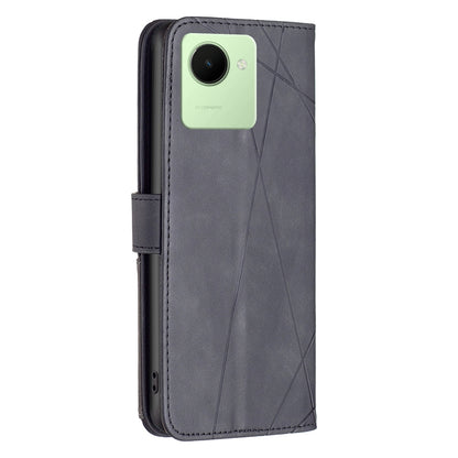 Realme C30 Wallet Case – Rhombus Texture PU Leather, Magnetic Buckle, Card Slots, Stand Function, Shockproof Protective Cover