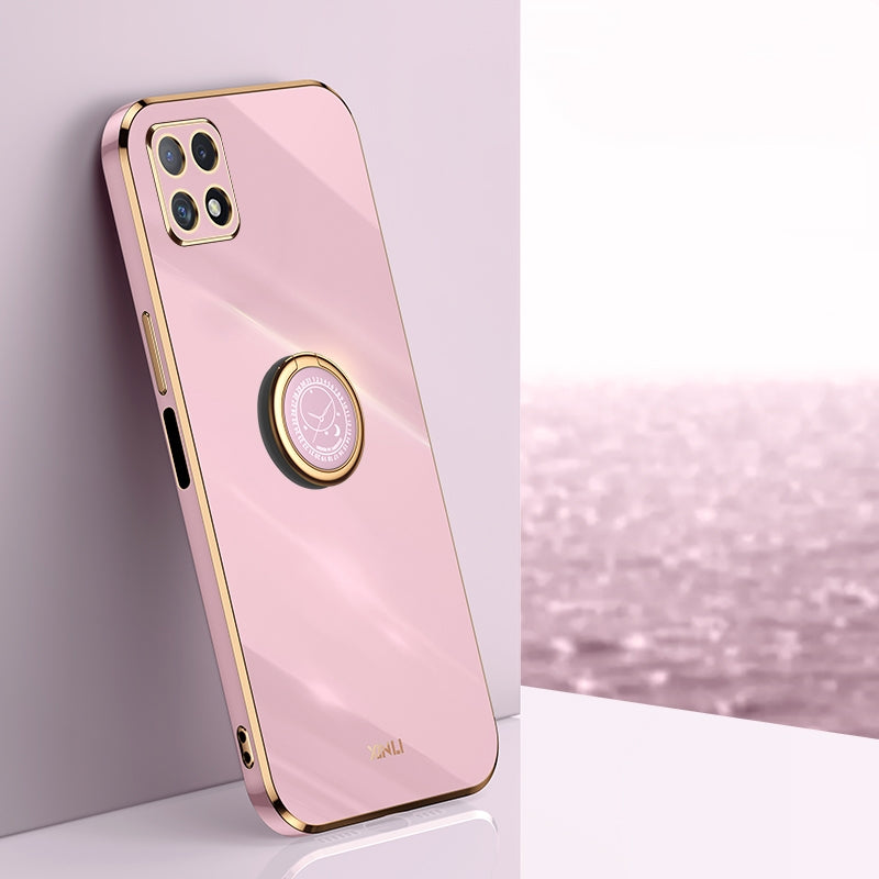 Samsung Galaxy A22 5G Tough TPU Phone Case with 6D Electroplate, Straight Edge Design, and Comfortable Ring Holder