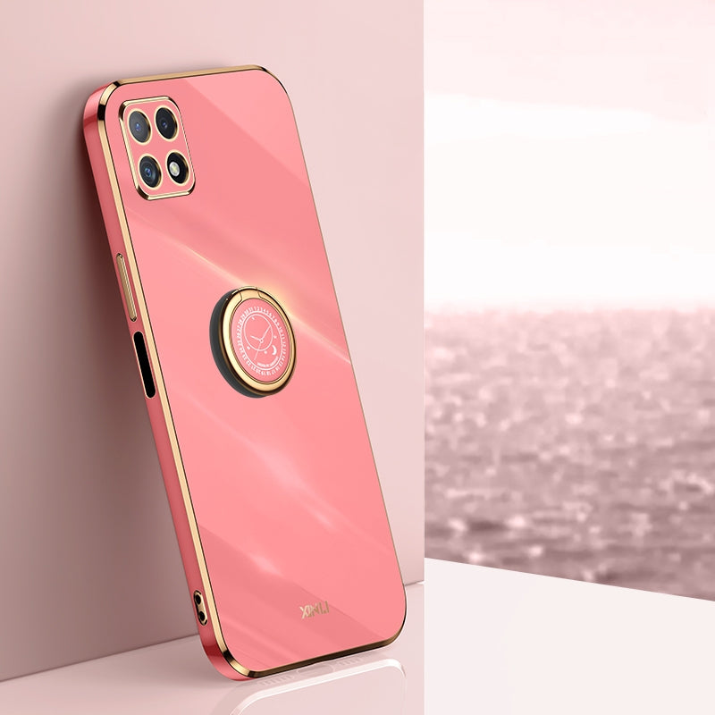 Samsung Galaxy A22 5G Tough TPU Phone Case with 6D Electroplate, Straight Edge Design, and Comfortable Ring Holder