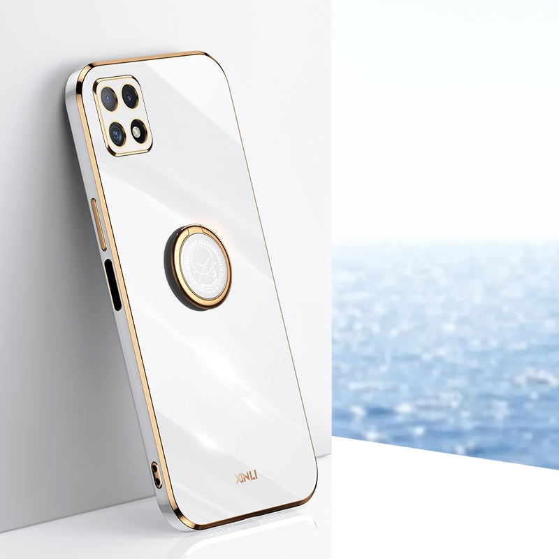 Samsung Galaxy A22 5G Tough TPU Phone Case with 6D Electroplate, Straight Edge Design, and Comfortable Ring Holder