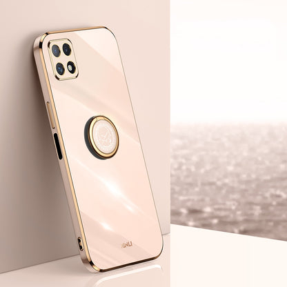 Samsung Galaxy A22 5G Tough TPU Phone Case with 6D Electroplate, Straight Edge Design, and Comfortable Ring Holder