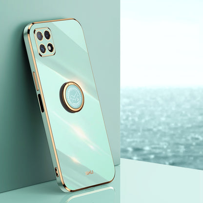 Samsung Galaxy A22 5G Tough TPU Phone Case with 6D Electroplate, Straight Edge Design, and Comfortable Ring Holder