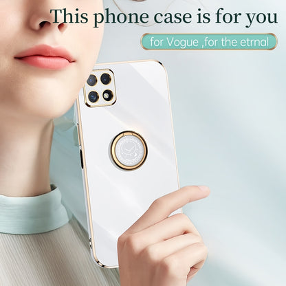 Samsung Galaxy A22 5G Tough TPU Phone Case with 6D Electroplate, Straight Edge Design, and Comfortable Ring Holder