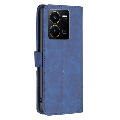 vivo Y22 Wallet Case – Rhombus Texture PU Leather, Magnetic Buckle, Card Slots, Stand Function, Shockproof Protective Cover