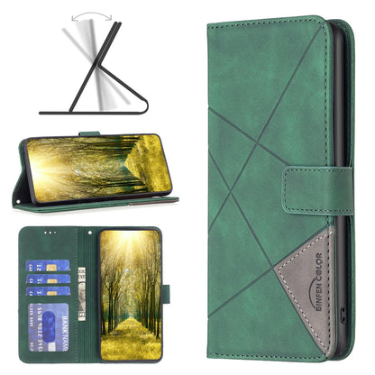 vivo Y35 Wallet Case – Rhombus Texture PU Leather, Magnetic Buckle, Card Slots, Stand Function, Shockproof Protective Cover