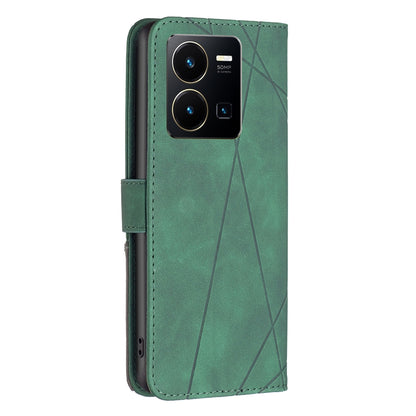 vivo Y35 Wallet Case – Rhombus Texture PU Leather, Magnetic Buckle, Card Slots, Stand Function, Shockproof Protective Cover