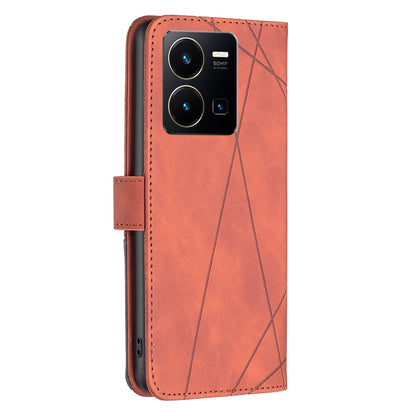 vivo Y35 Wallet Case – Rhombus Texture PU Leather, Magnetic Buckle, Card Slots, Stand Function, Shockproof Protective Cover