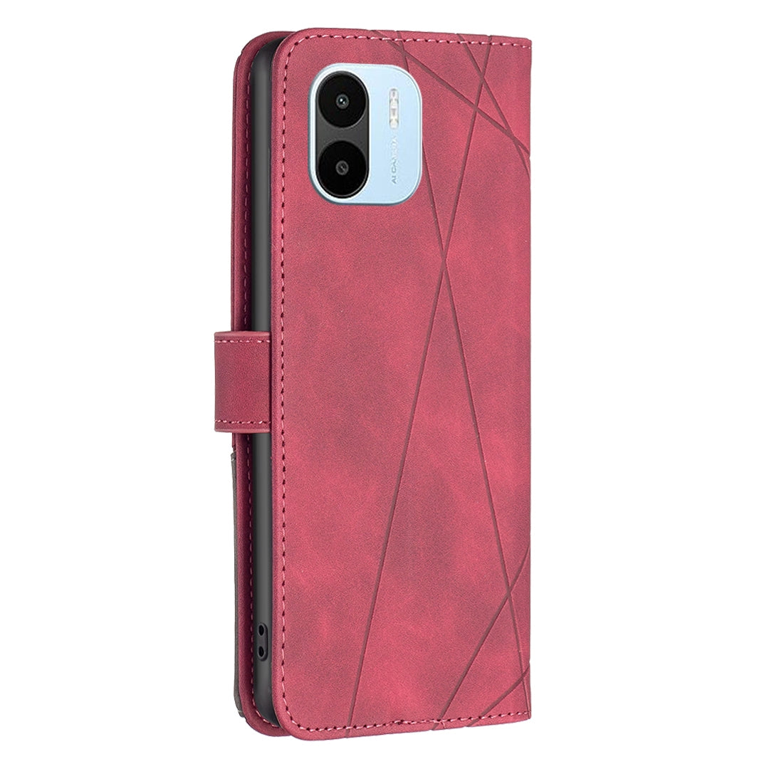 Xiaomi Redmi A1 Wallet Case – Rhombus Texture PU Leather, Magnetic Buckle, Card Slots, Stand Function, Shockproof Protective Cover