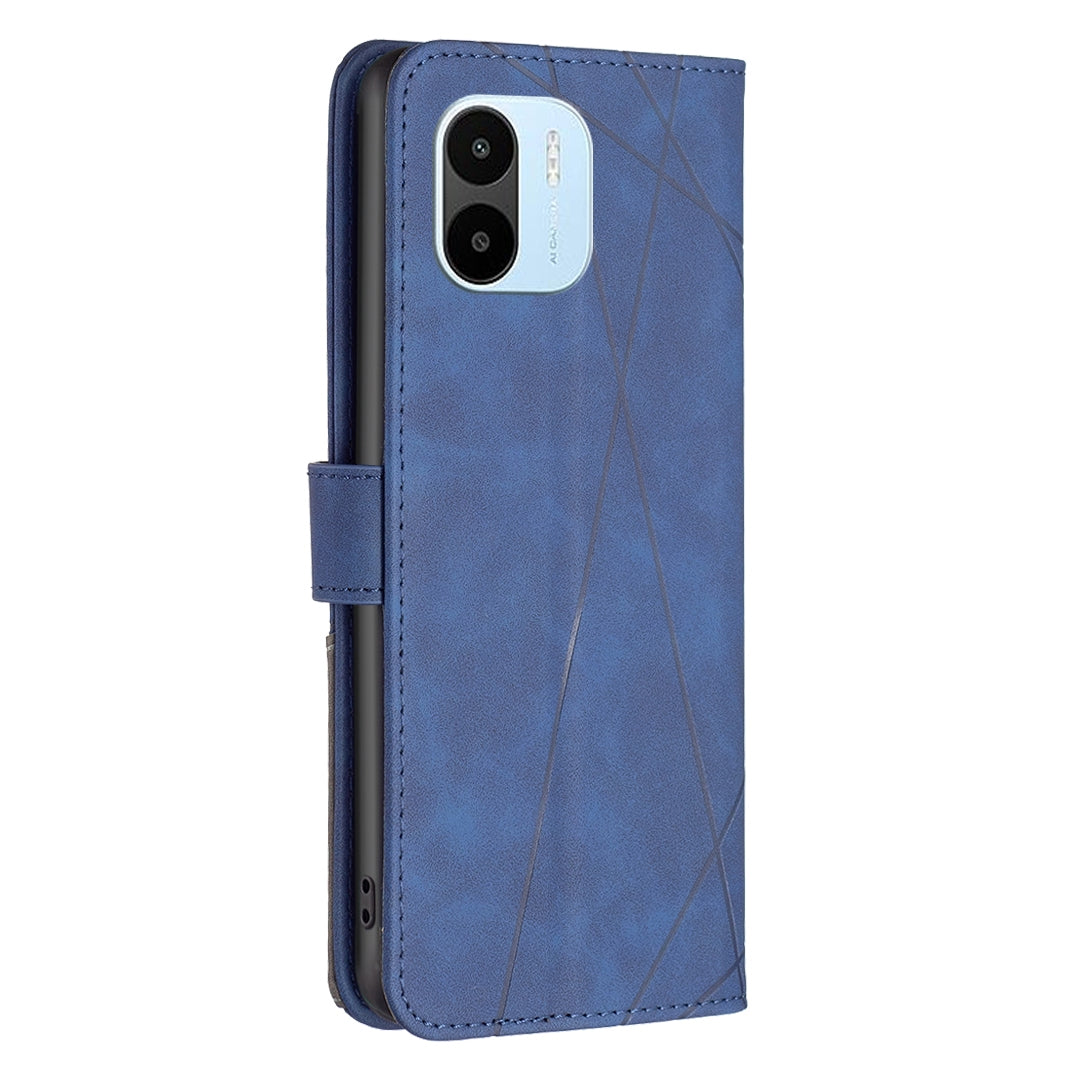 Xiaomi Redmi A1 Wallet Case – Rhombus Texture PU Leather, Magnetic Buckle, Card Slots, Stand Function, Shockproof Protective Cover