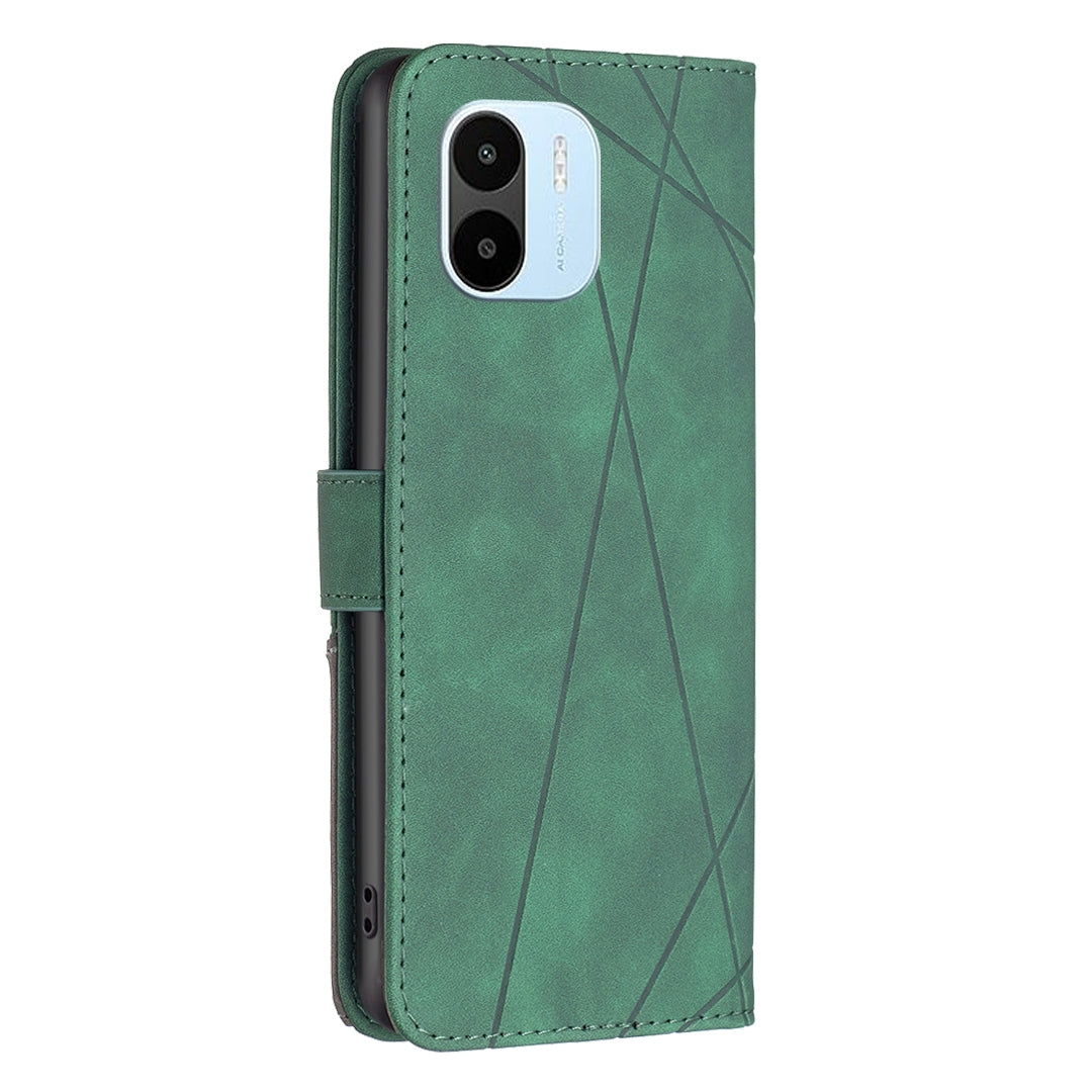 Xiaomi Redmi A1 Wallet Case – Rhombus Texture PU Leather, Magnetic Buckle, Card Slots, Stand Function, Shockproof Protective Cover