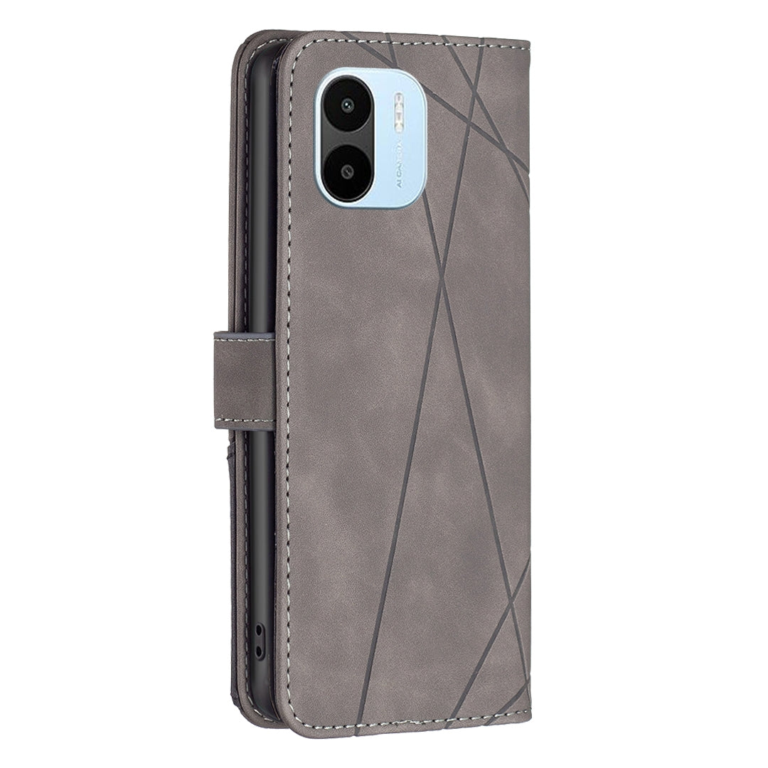 Xiaomi Redmi A1 Wallet Case – Rhombus Texture PU Leather, Magnetic Buckle, Card Slots, Stand Function, Shockproof Protective Cover