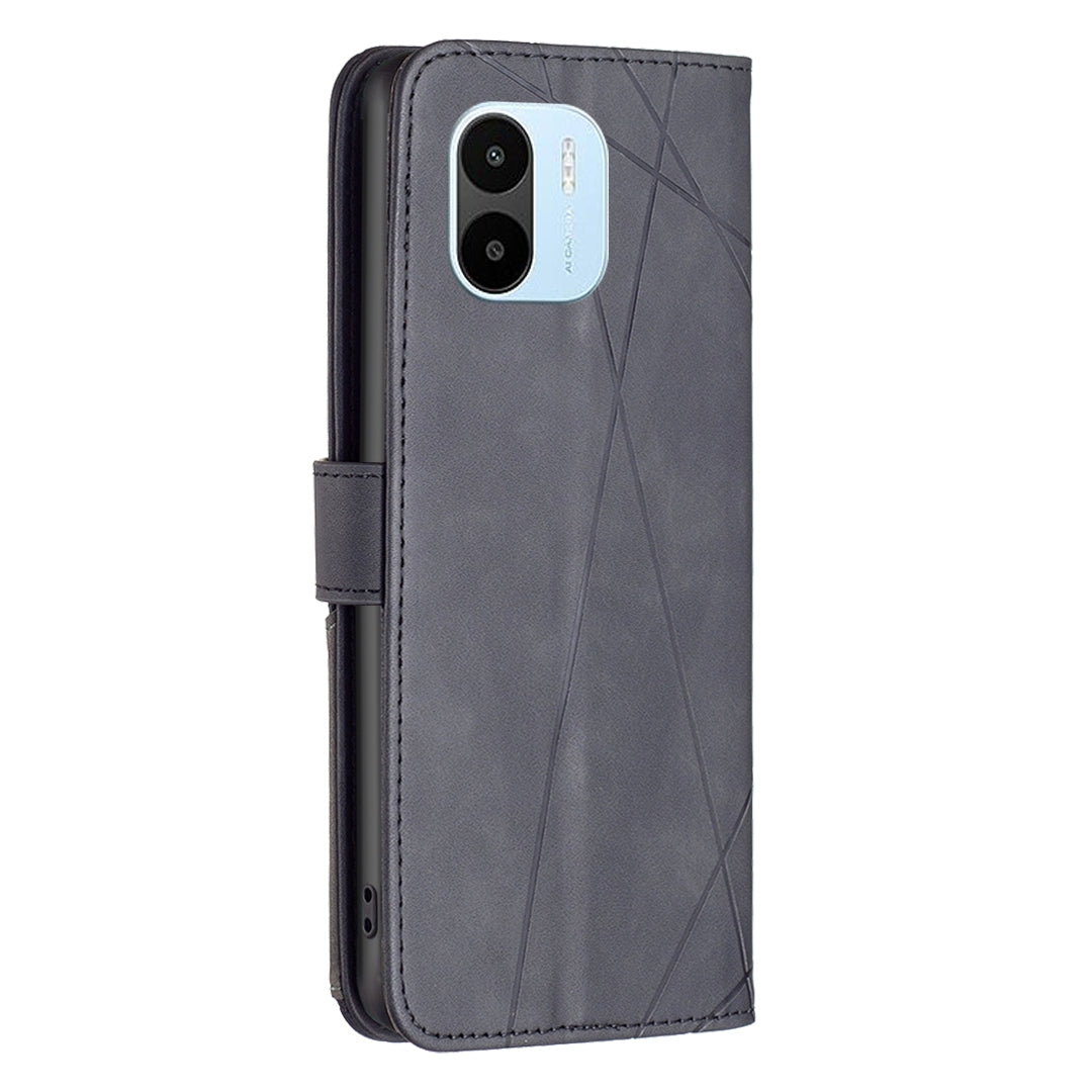 Xiaomi Redmi A1 Wallet Case – Rhombus Texture PU Leather, Magnetic Buckle, Card Slots, Stand Function, Shockproof Protective Cover