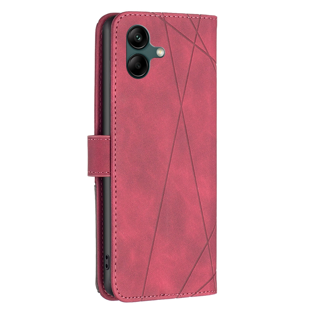 Samsung Galaxy A04 4G Wallet Case – Rhombus Texture PU Leather, Magnetic Buckle, Card Slots, Stand Function, Shockproof Protective Cover