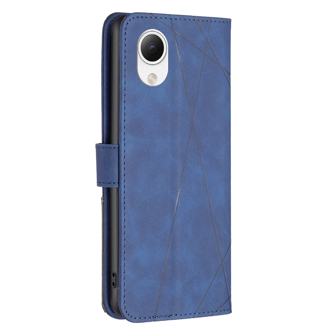 Samsung Galaxy A23e 5G Wallet Case – Rhombus Texture PU Leather, Magnetic Buckle, Card Slots, Stand Function, Shockproof Protective Cover