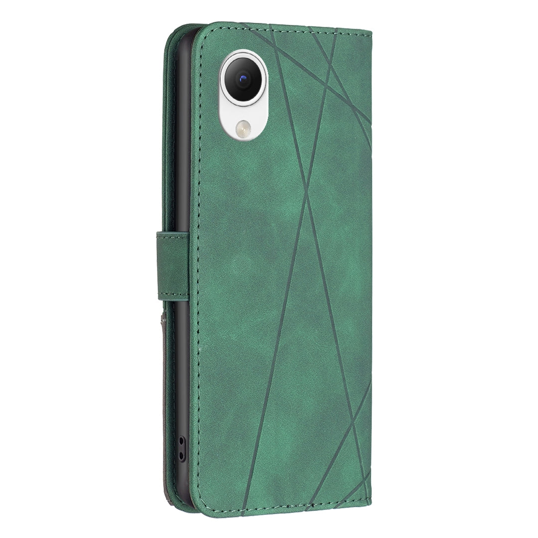 Samsung Galaxy A23e 5G Wallet Case – Rhombus Texture PU Leather, Magnetic Buckle, Card Slots, Stand Function, Shockproof Protective Cover