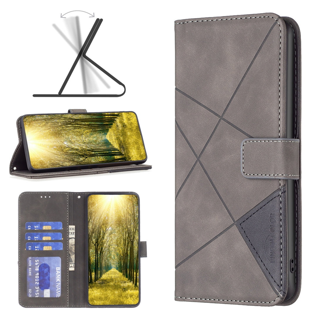 Samsung Galaxy A23e 5G Wallet Case – Rhombus Texture PU Leather, Magnetic Buckle, Card Slots, Stand Function, Shockproof Protective Cover