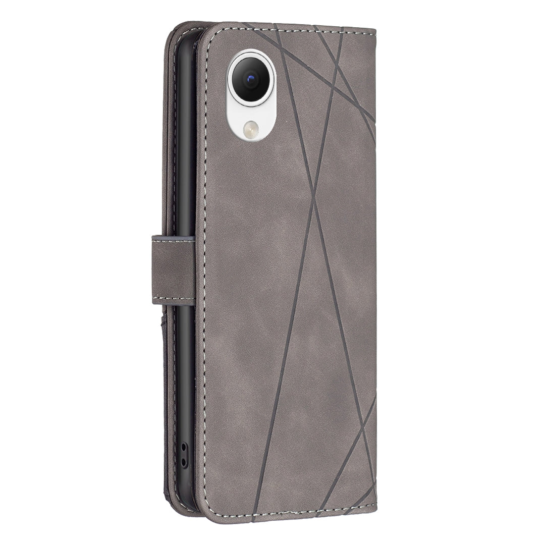 Samsung Galaxy A23e 5G Wallet Case – Rhombus Texture PU Leather, Magnetic Buckle, Card Slots, Stand Function, Shockproof Protective Cover