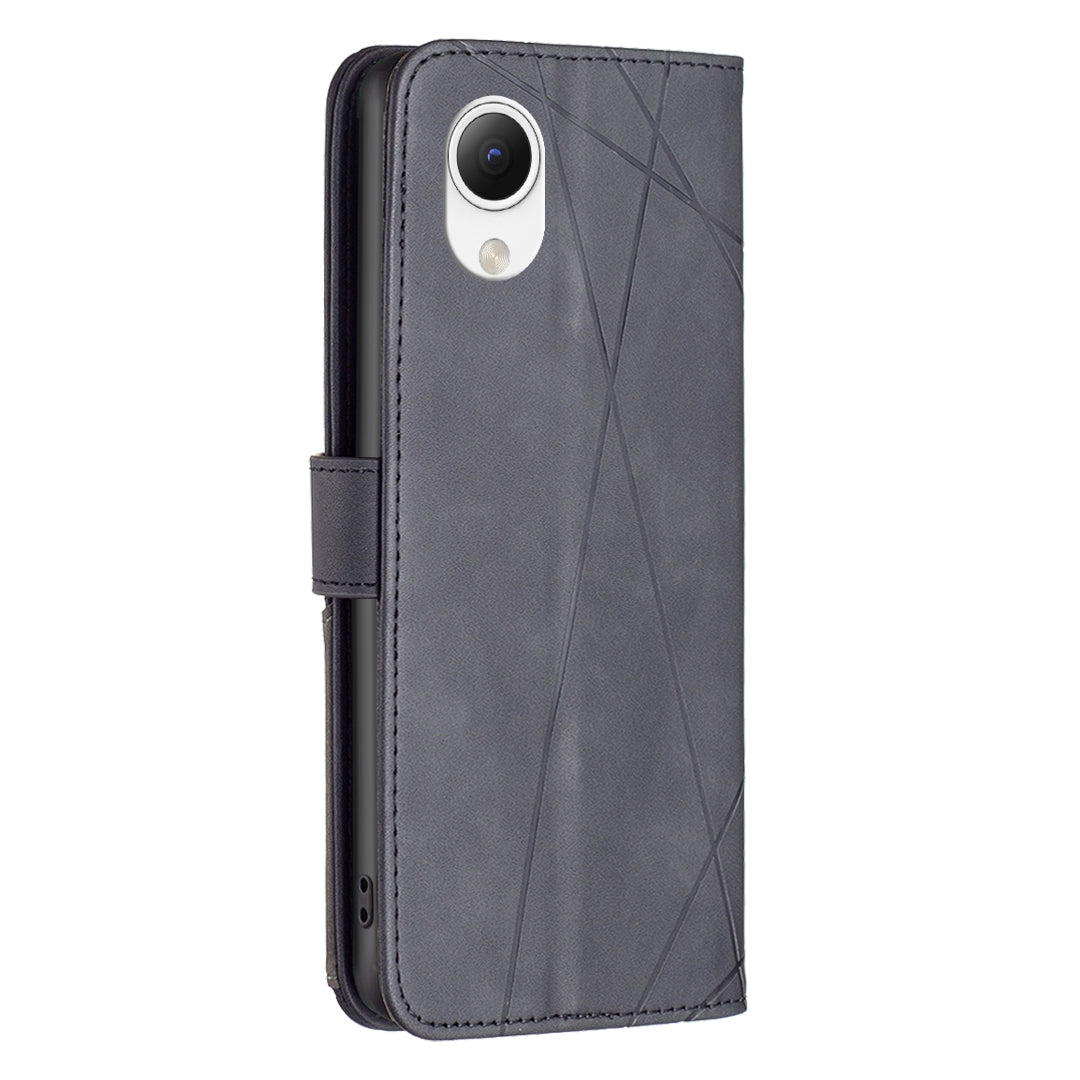 Samsung Galaxy A23e 5G Wallet Case – Rhombus Texture PU Leather, Magnetic Buckle, Card Slots, Stand Function, Shockproof Protective Cover