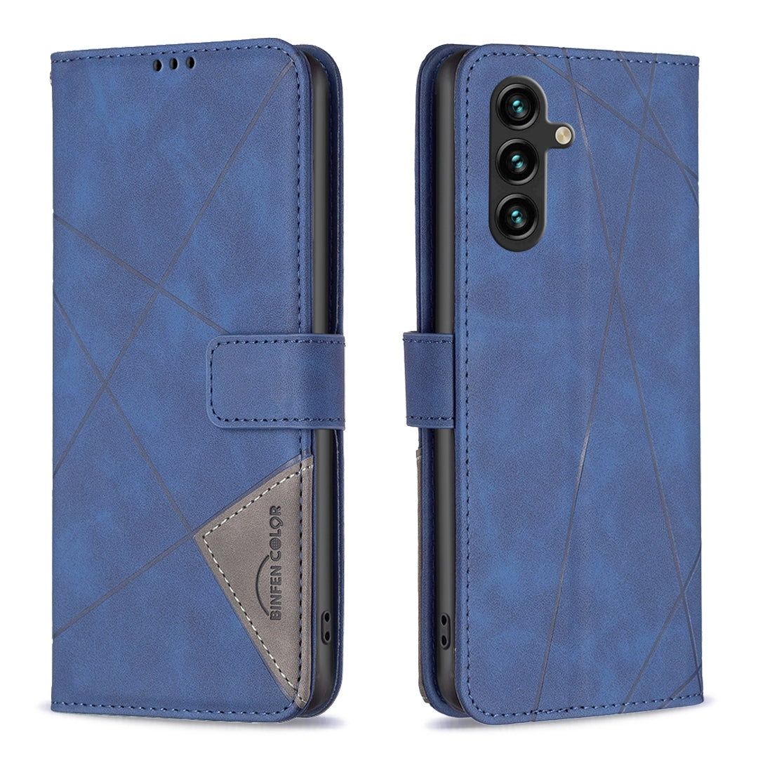 Samsung Galaxy A14 5G Wallet Case – Rhombus Texture PU Leather, Magnetic Buckle, Card Slots, Stand Function, Shockproof Protective Cover