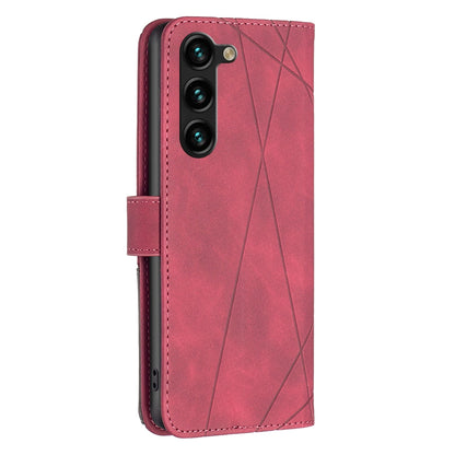 Samsung Galaxy S23+ 5G Wallet Case – Rhombus Texture PU Leather, Magnetic Buckle, Card Slots, Stand Function, Shockproof Protective Cover
