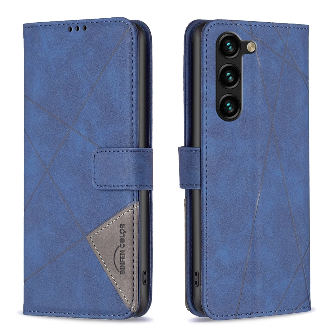 Samsung Galaxy S23+ 5G Wallet Case – Rhombus Texture PU Leather, Magnetic Buckle, Card Slots, Stand Function, Shockproof Protective Cover